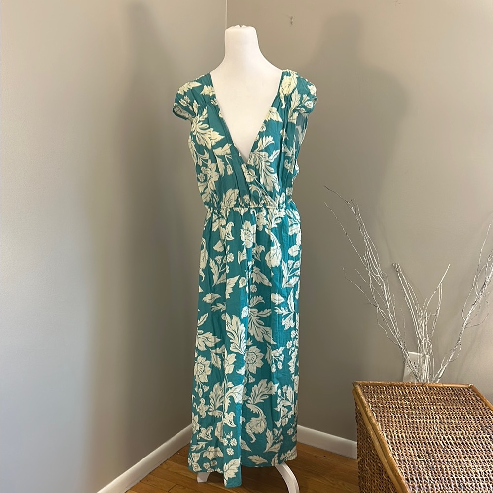 Mango Floral Teal Maxi Dress, Sz 8